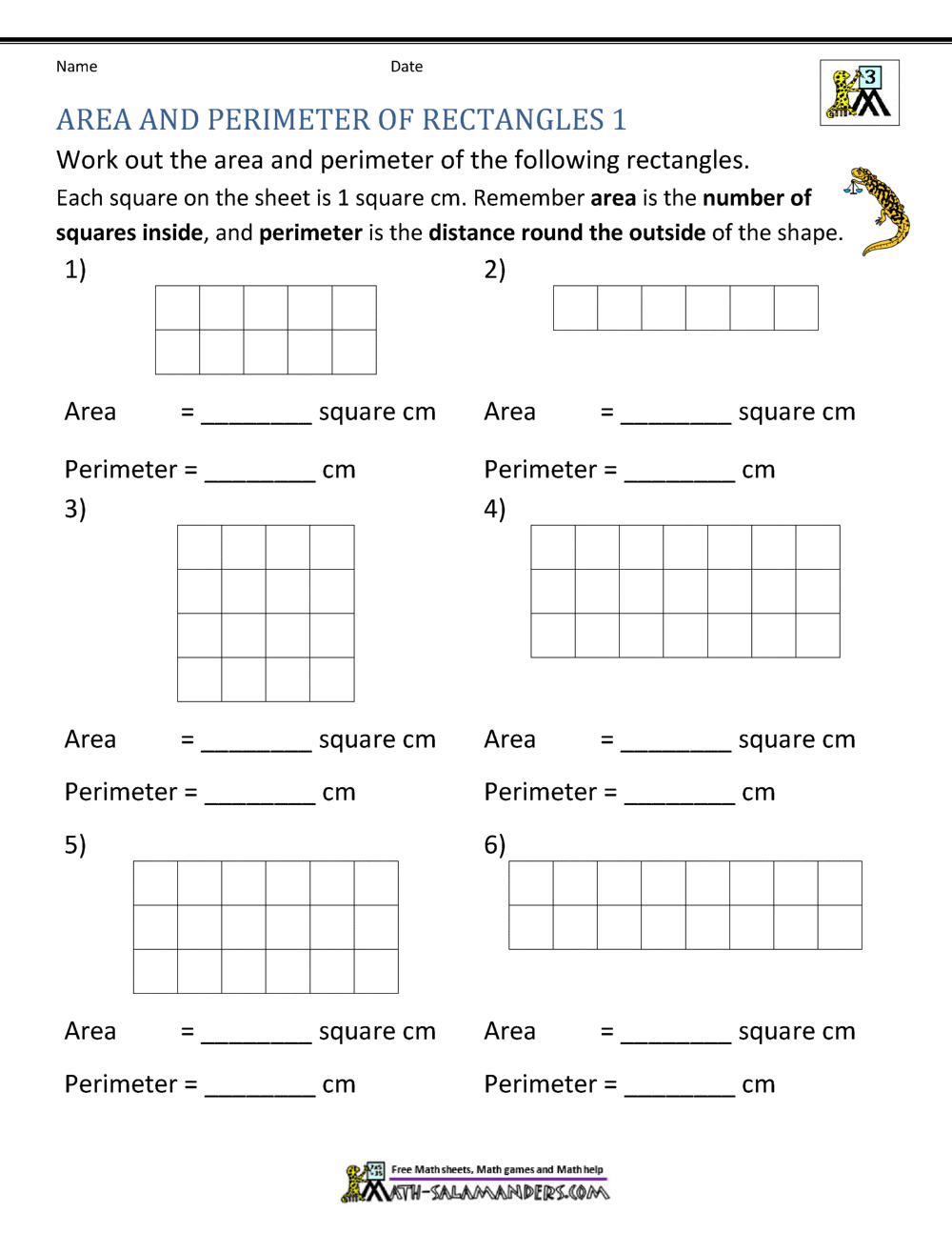 Area And Perimeter Of Rectangle Printable Grade 4 Math Worksheets