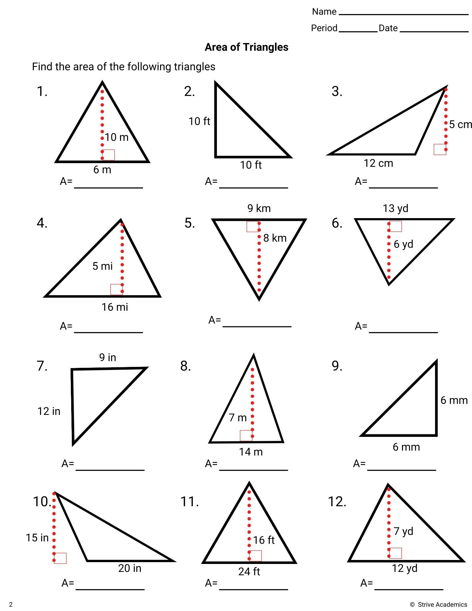 Area Of Triangles Worksheet Set 1 Etsy Area Of Triangles Worksheet Set 1 Etsy