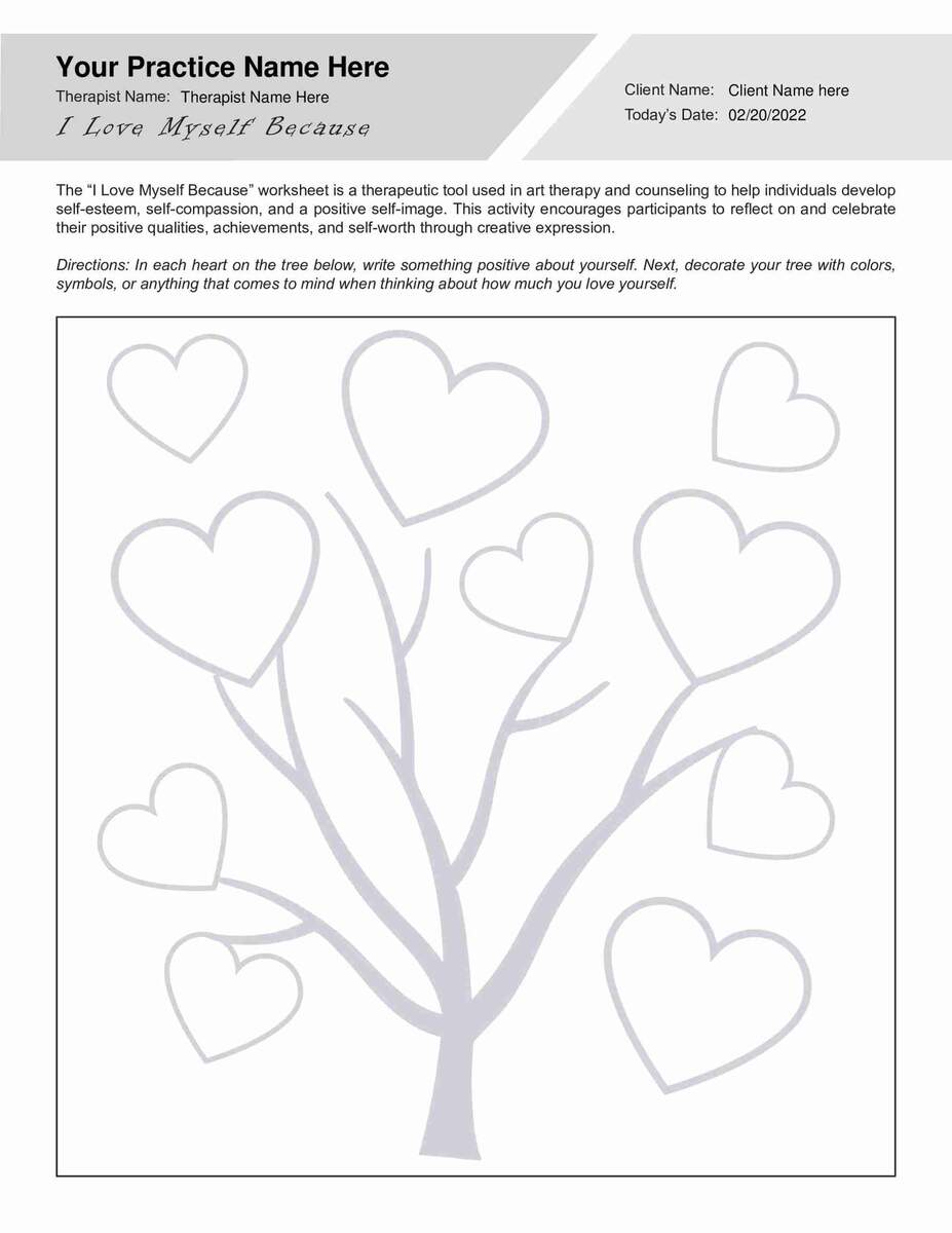 Art Therapy I Love Myself Because Worksheet PDF TherapyByPro Art Therapy I Love Myself Because Worksheet PDF TherapyByPro