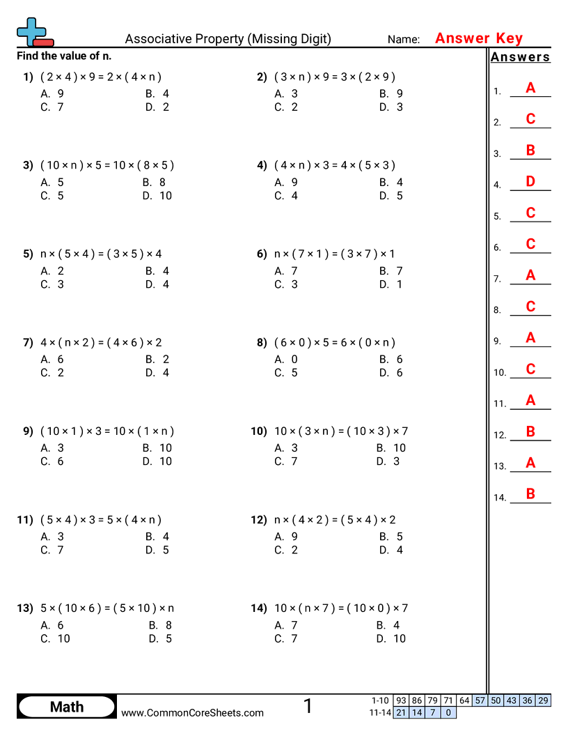 Associative Property Of Multiplication Worksheets