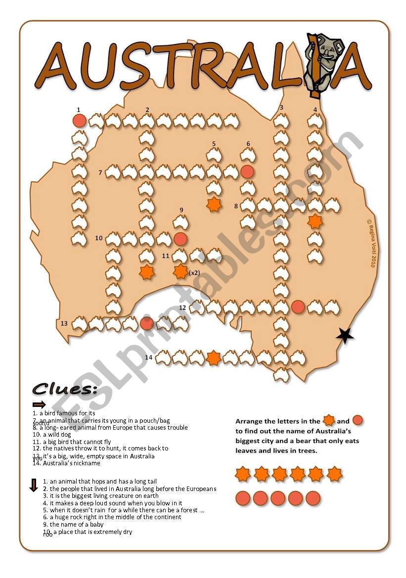 Australia Crossword Puzzle ESL Worksheet By Blunderbuster Australian Crossword Puzzle Beeloo Printable Crafts And Activities For Kids