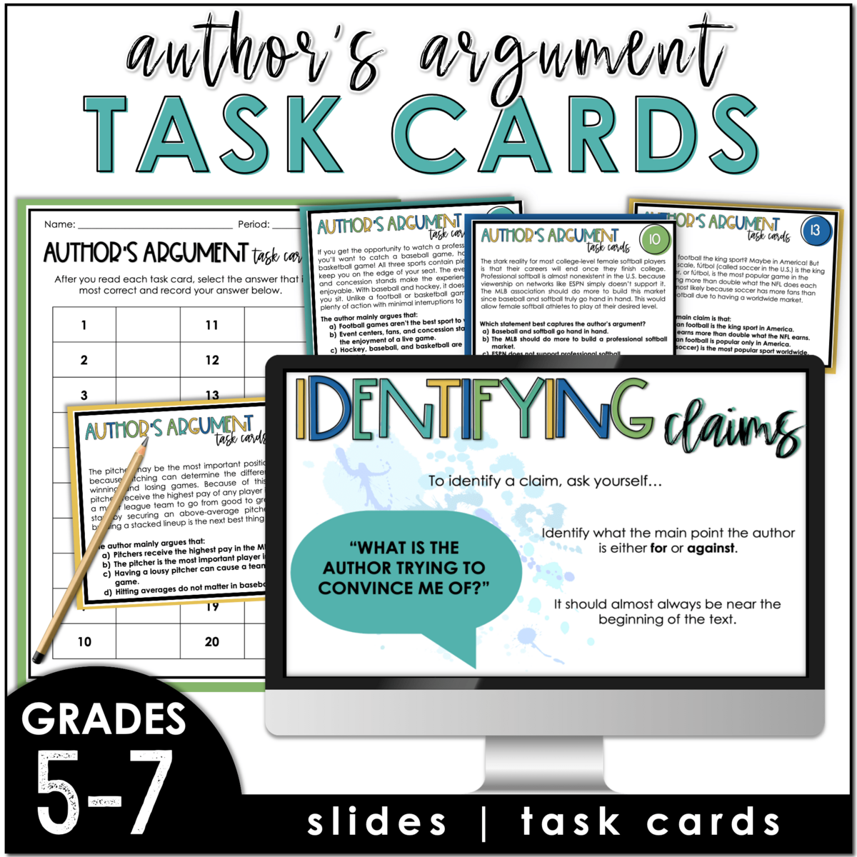 Author S Argument Task Cards Identifying The Main Claim Evaluate Arguments Claims RI 7 8 RI 8 8 Reading Passages MagiCore