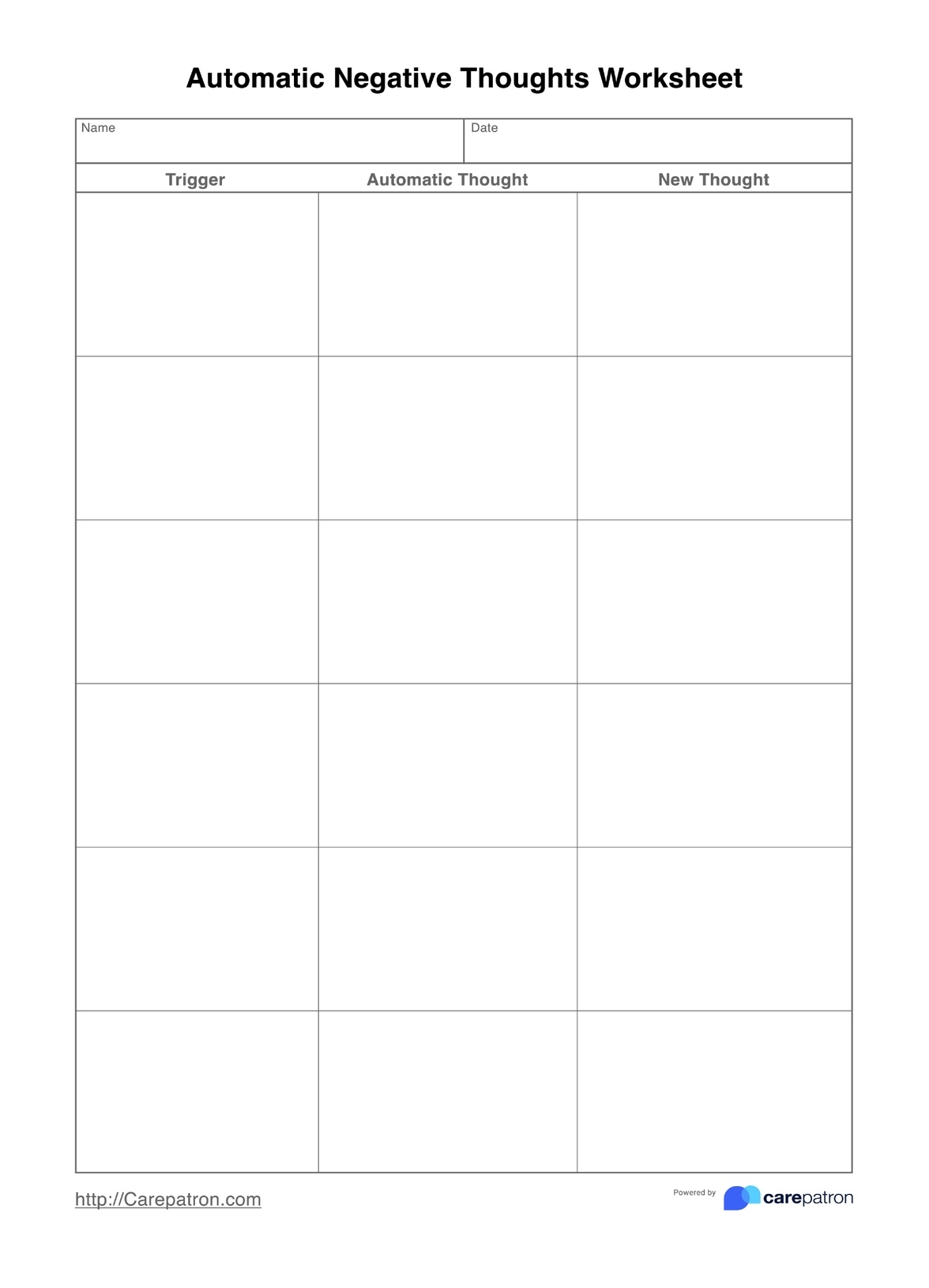 Automatic Negative Thoughts Worksheets
