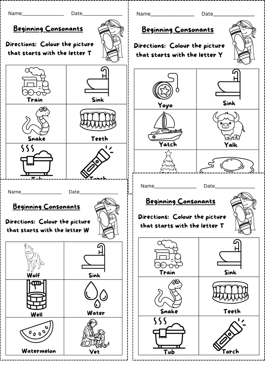Beginning Consonants Worksheets Kindergarten 21 Pages Downloadable Worksheets Consonant Worksheets PDF Free Printable Phonics Exercises 7ESL