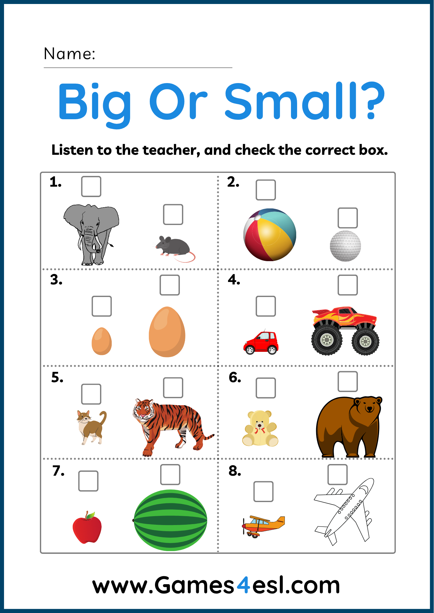 Big And Small Worksheets Games4esl Big And Small Worksheets Games4esl