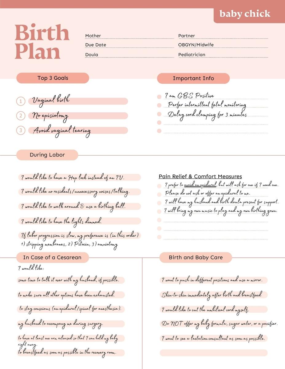 Free Birth Plan Template PDF And Checklist From Motif