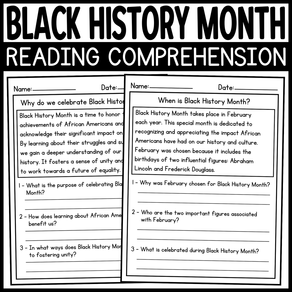 Black History Month Reading Comprehension Passages And Questions Black History Month Activities Made By Teachers 13 Free Black History Month Worksheets Elementary Free PDF At Worksheeto