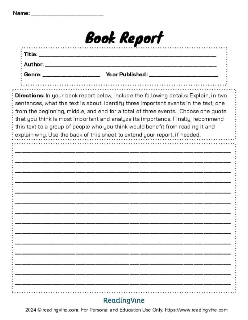 Book Report Templates For 2nd 8th Grade Book Report Templates For 2nd 8th Grade