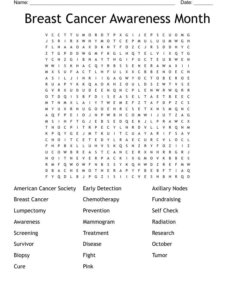 Breast Cancer Awareness Month Word Search WordMint Breast Cancer Awareness Month Word Search WordMint