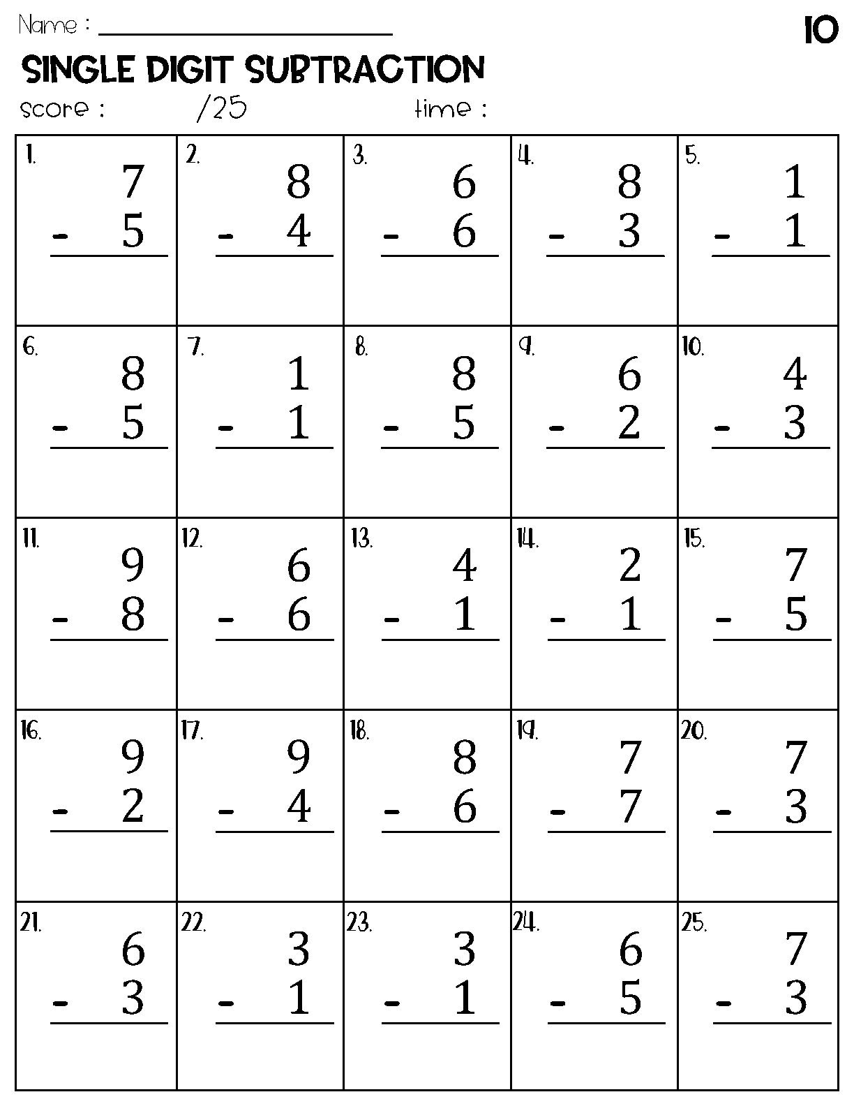Buy Single Digit Subtraction Worksheets Online In India Etsy