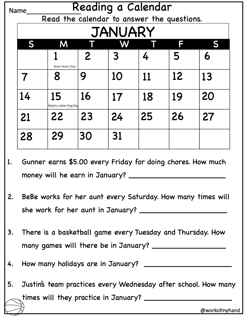 Calendar Math Worksheets 2nd Grade Made By Teachers