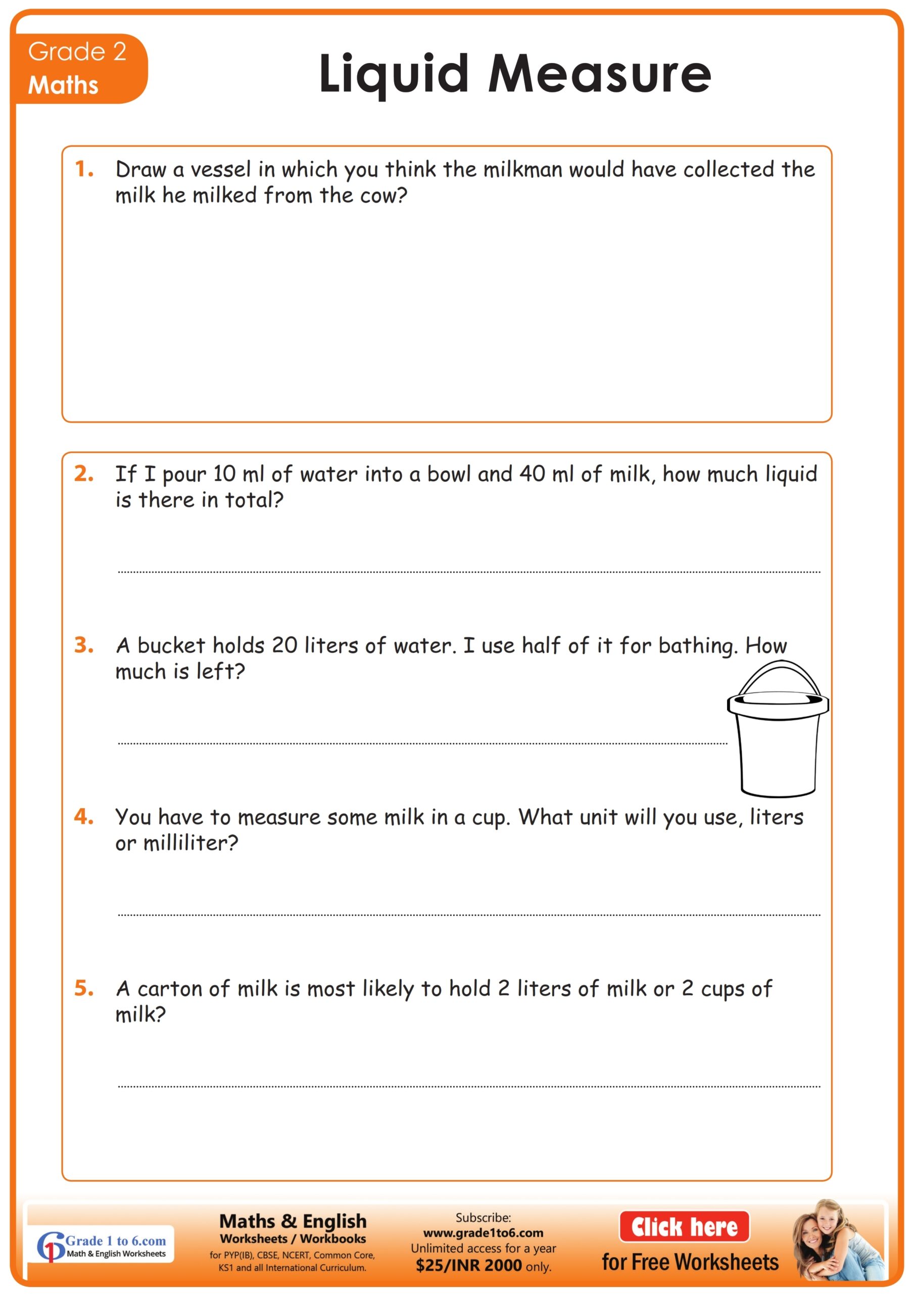 Capacity Measurement Word Problem Grade 2 Grade1to6 Volume And Capacity Word Problems Worksheet