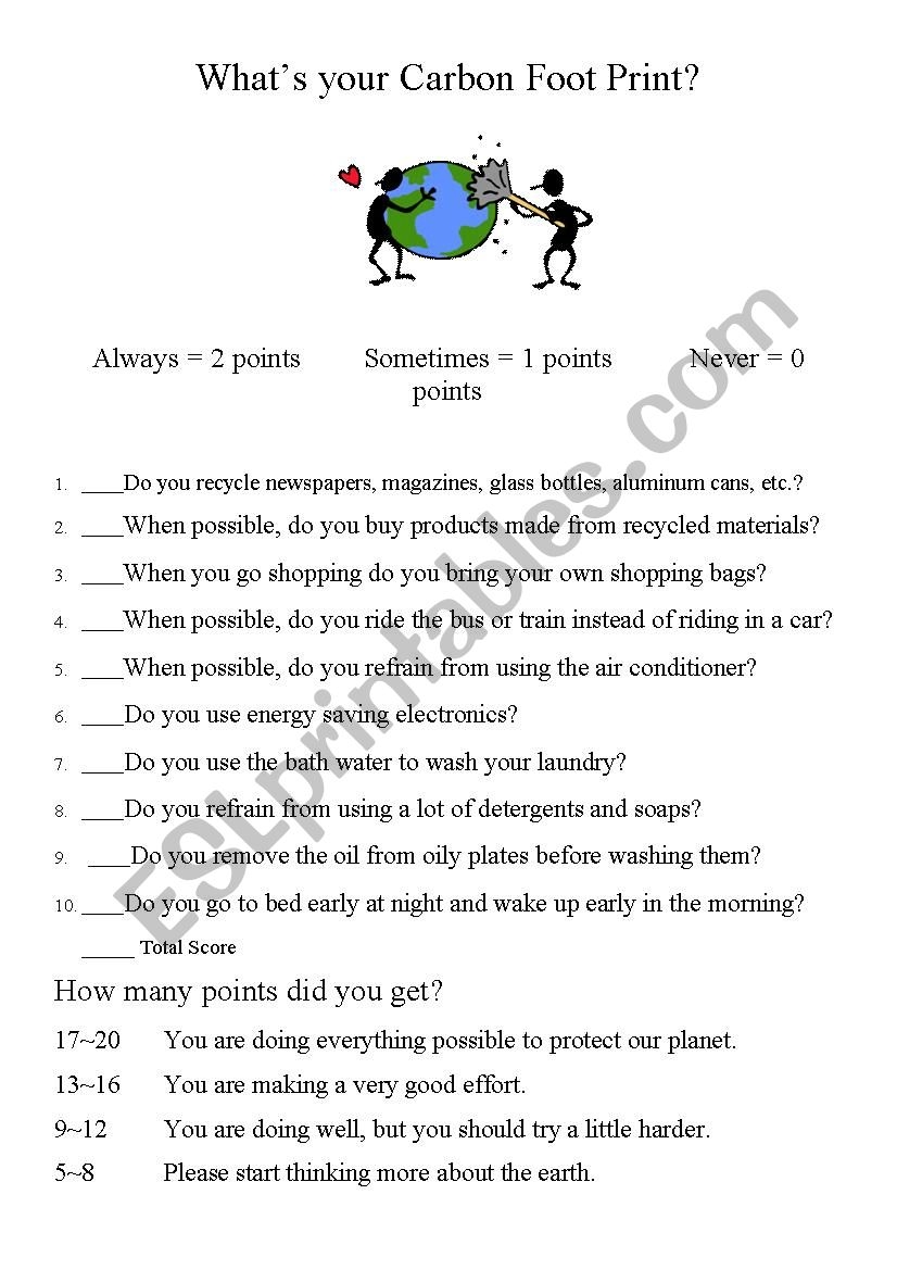 Carbon Footprint Quiz ESL Worksheet By Patrickgaebler Carbon Footprint Quiz ESL Worksheet By Patrickgaebler