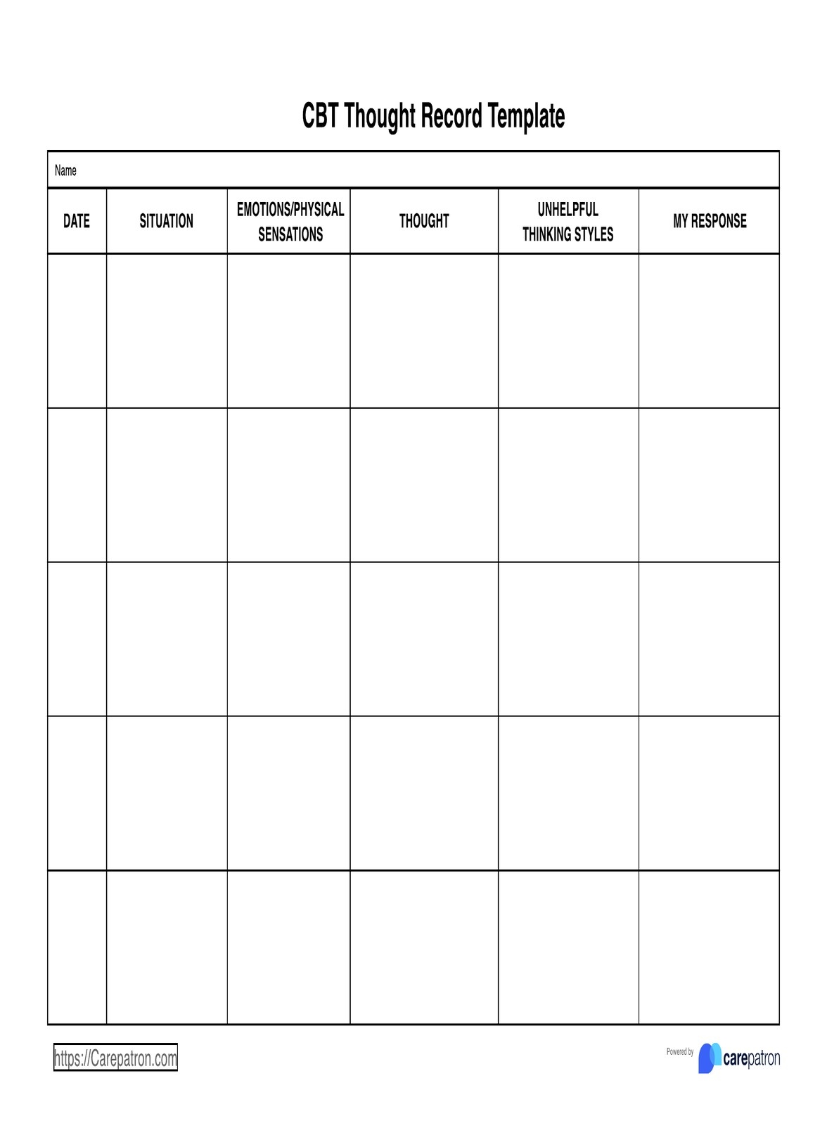 CBT Thought Record Templates Free CBT Thought Record Worksheet Printable PDF ChoosingTherapy