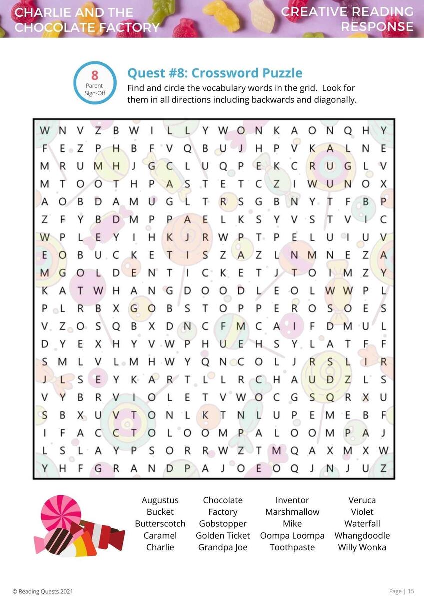 Charlie And The Chocolate Factory Free Printables PDF Reading Quests