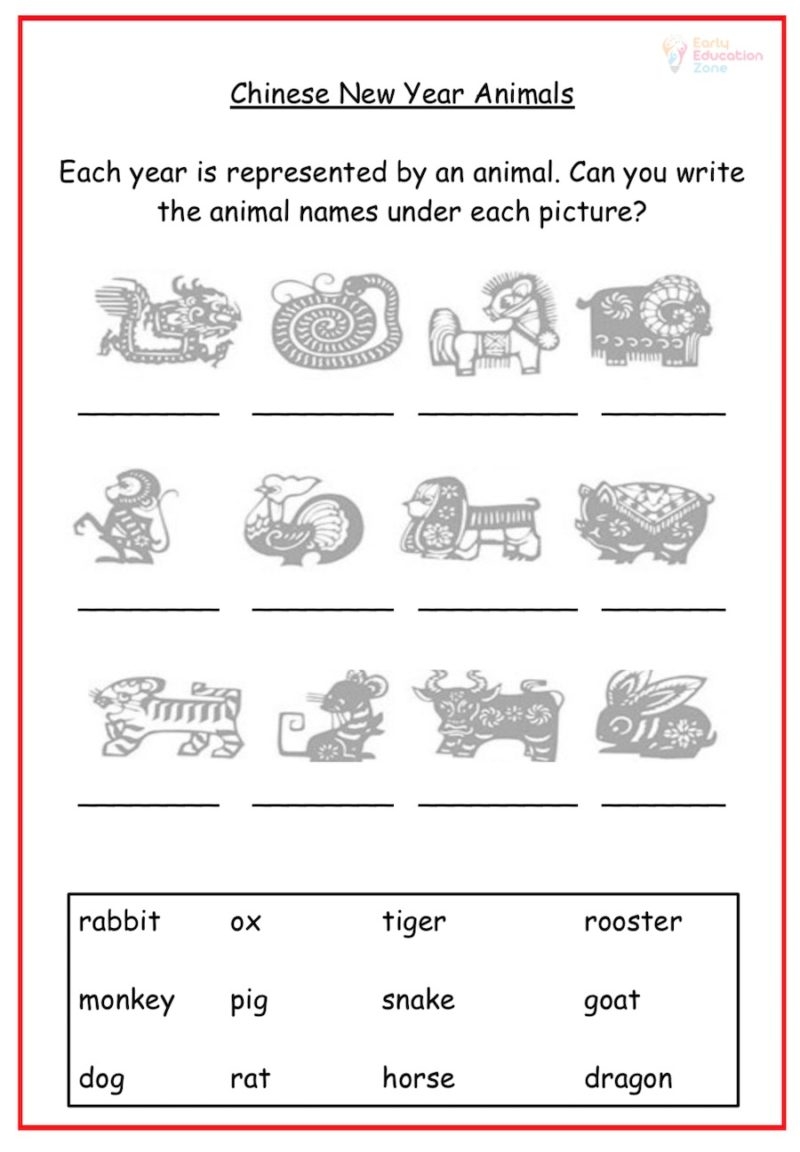 Chinese New Year Animals Early Education Zone Lunar Chinese New Year And Tet What Comes Next Coloring Activity Number 2 For Kids Ezpzlearn