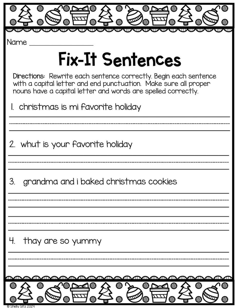 Christmas Fix It Sentences Second Grade Teaching Blog Printable Simple Rearrange Sentences Worksheet For Grade 1 With Answers Made By Teachers