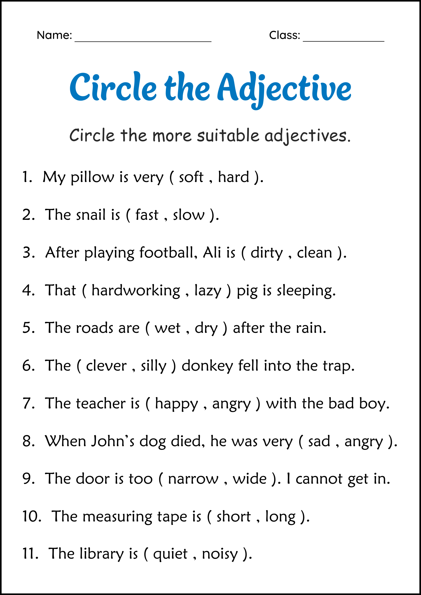 Circle The Adjectives Grammar Worksheets 2nd And 3rd Grade Made By Teachers Articles A And An Grammar Worksheets For Grade 1 2 3 Made By Teachers