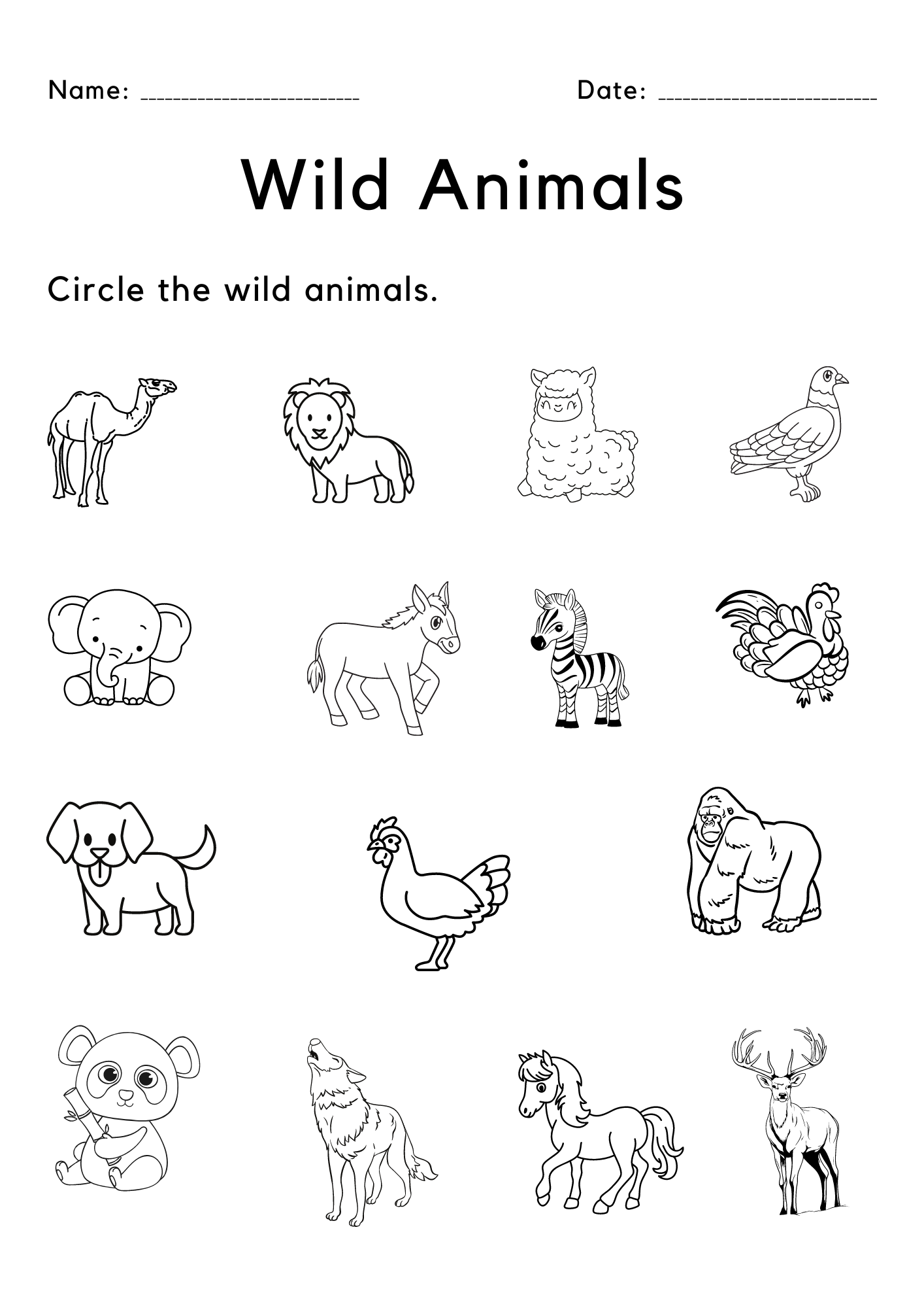 Wild Animals Free Worksheet SKOOLGO