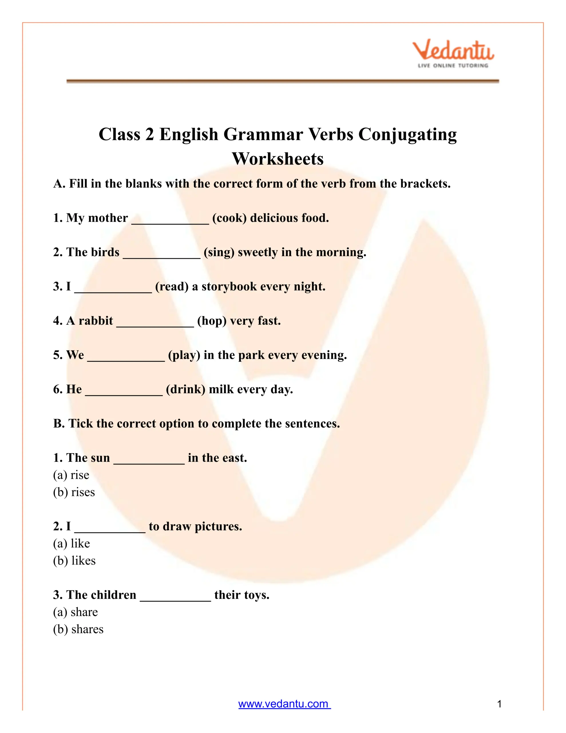 Class 2 English Grammar Verbs Conjugation Worksheet Class 2 English Grammar Verbs Conjugation Worksheet