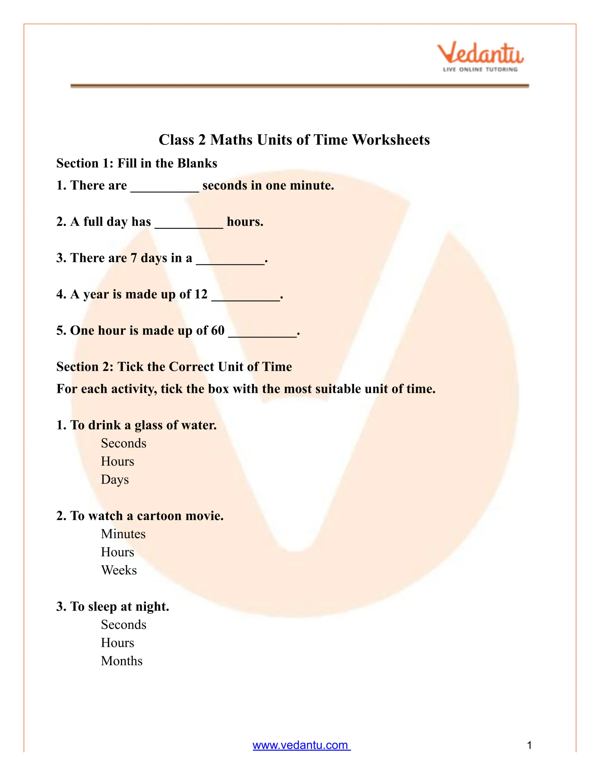 Class 2 Maths Units Of Time Worksheet Free PDF Practice Class 2 Maths Units Of Time Worksheet Free PDF Practice