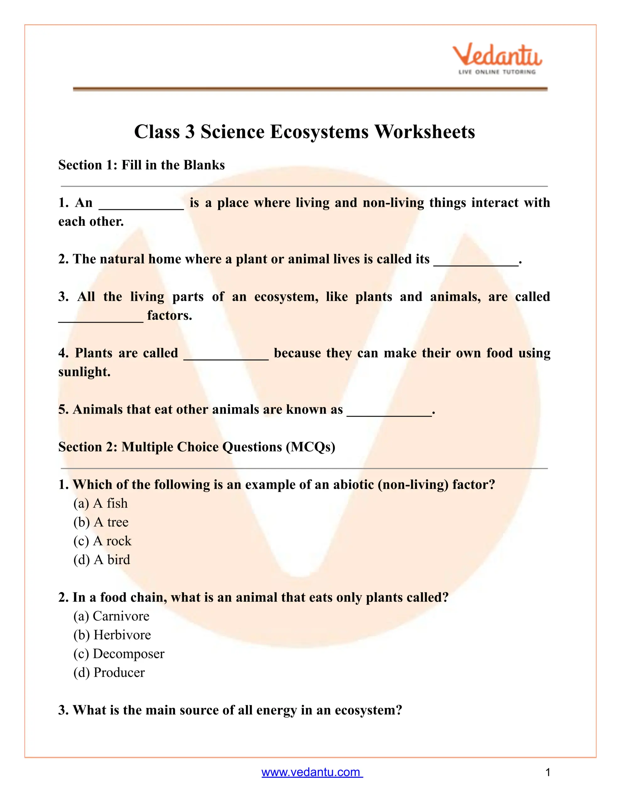 Class 3 Science Ecosystem Worksheet With Answers Free PDF Life Cycles Worksheets Workybooks