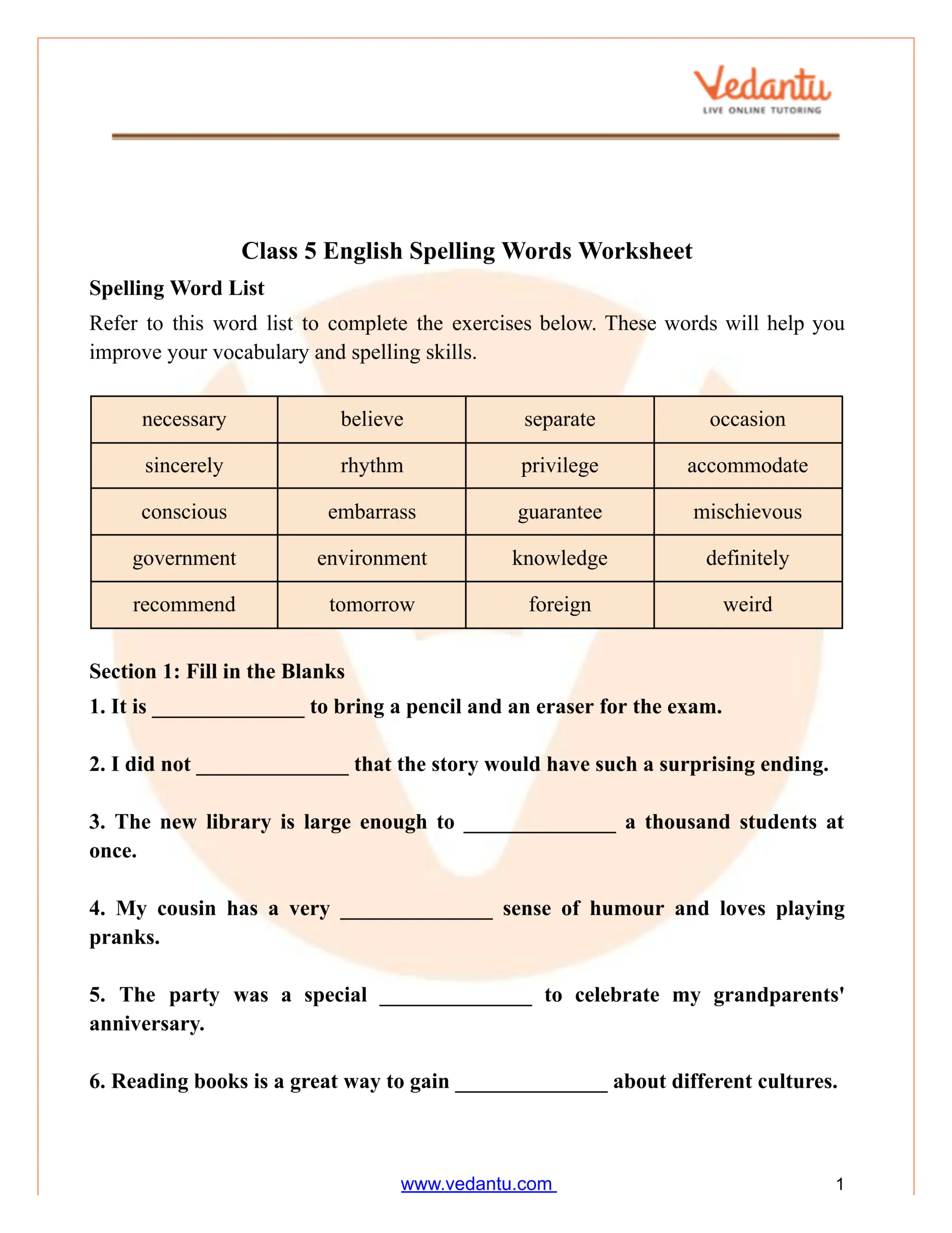 Class 5 Spelling Words Worksheet PDF Practice Answers 18 5th Grade Vocabulary Worksheets Printable Free PDF At Worksheeto