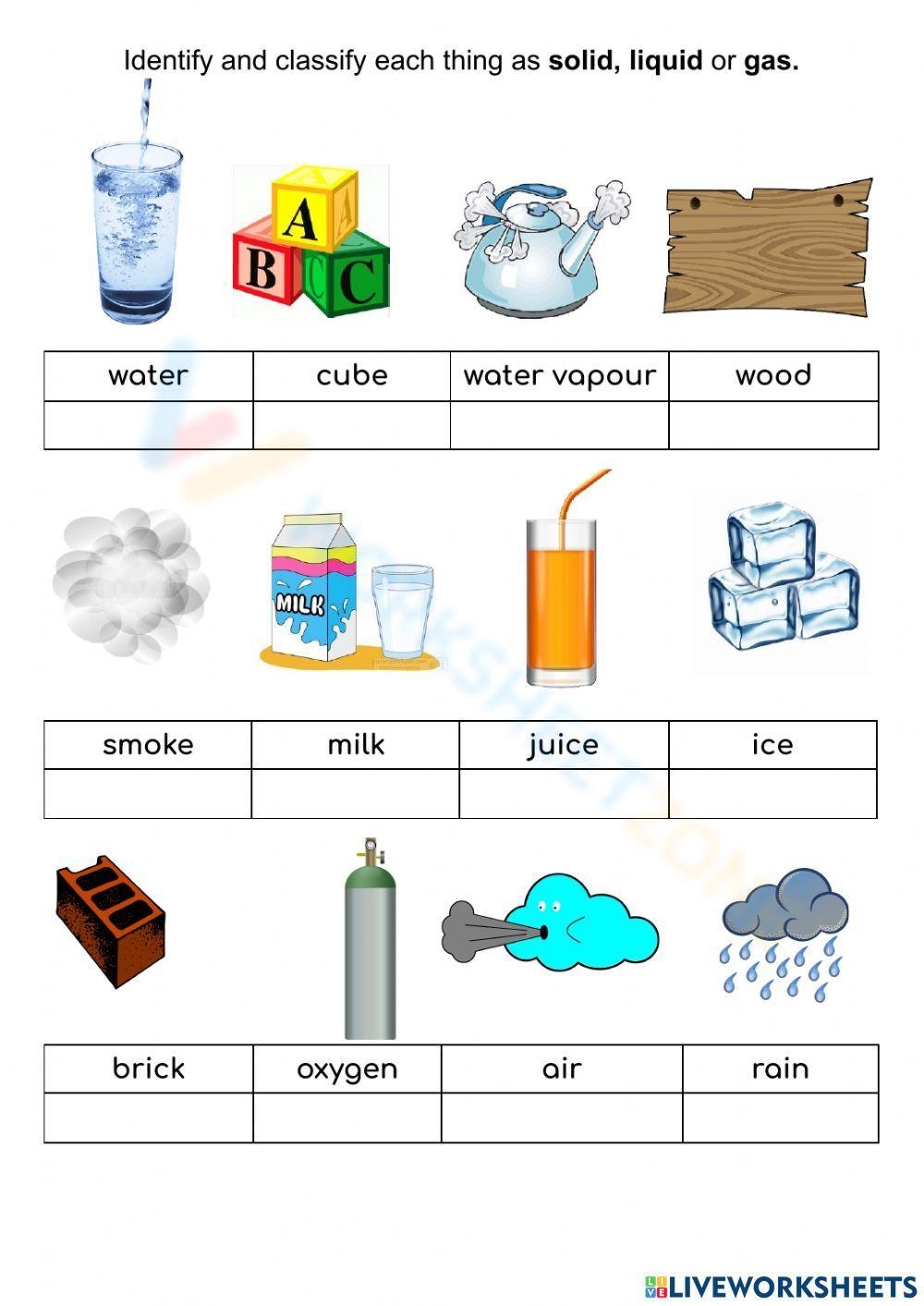 Classification Of Matter Solid Liquid Gas Worksheets Printable Classification Of Matter Solid Liquid Gas Worksheets Printable