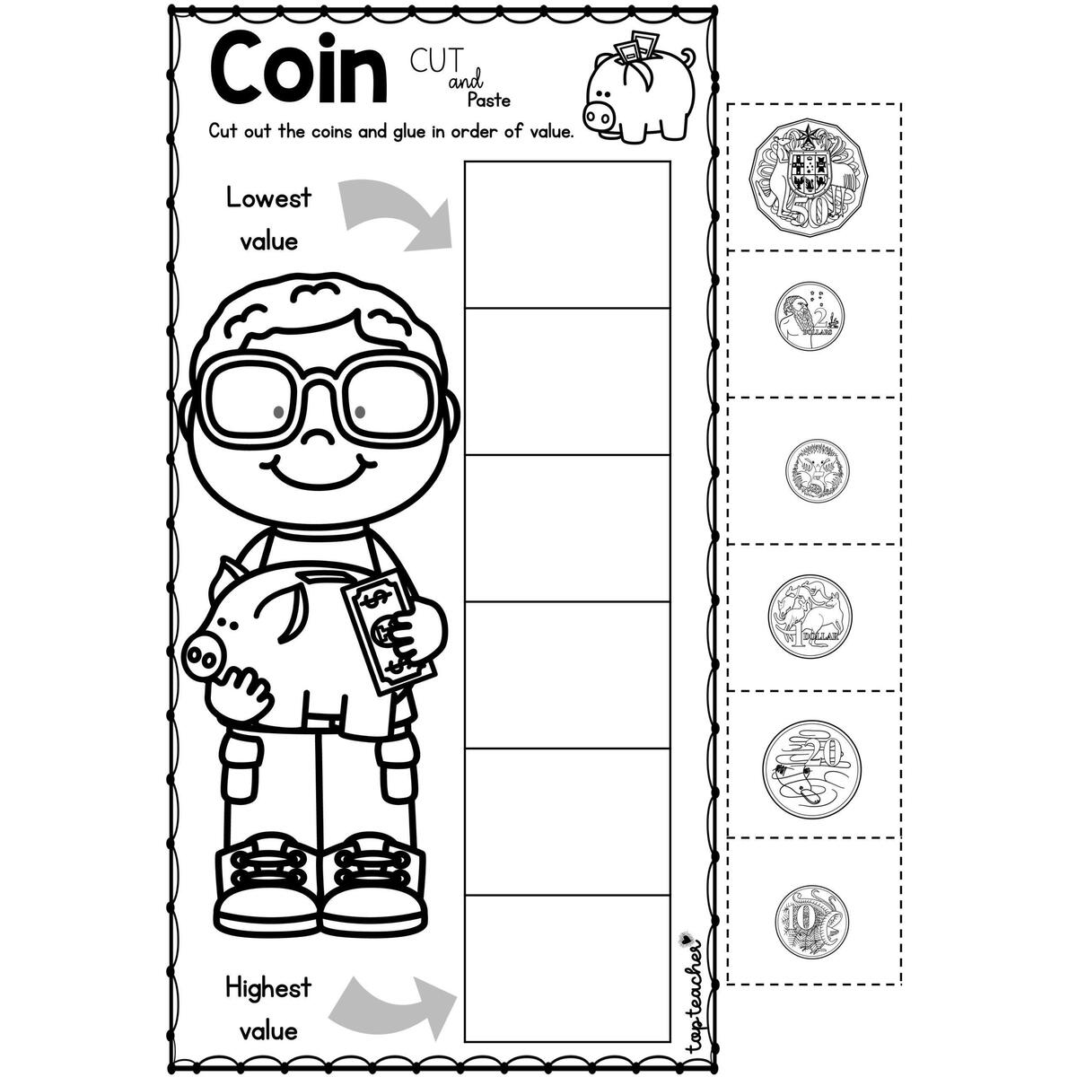 Coin Cut Paste Top Teacher Coin Cut Paste Top Teacher