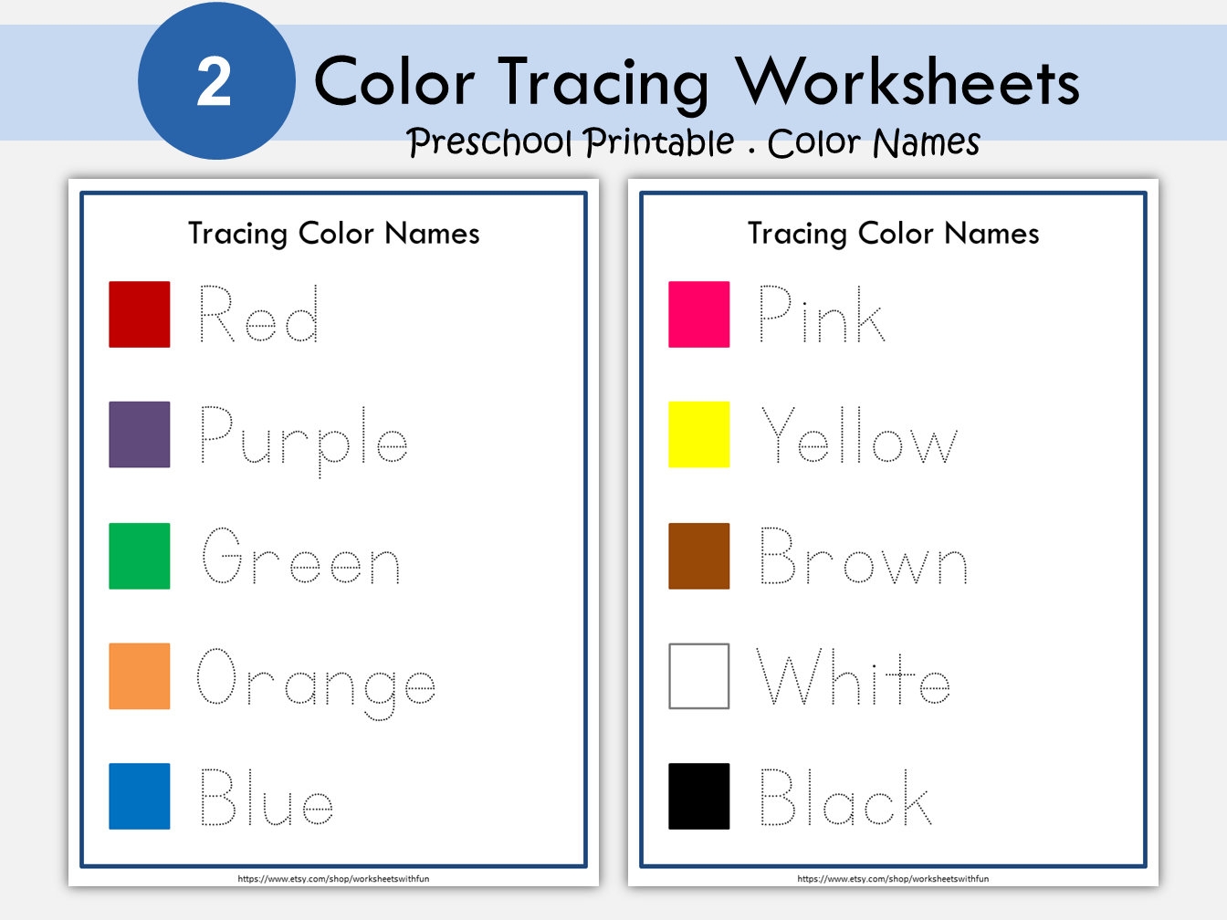 Color Word Tracing Worksheets Preschool Kindergarten Activity PDF Downloadable Printable Resource Etsy Color Word Tracing Worksheets Preschool Kindergarten Activity PDF Downloadable Printable Resource Etsy