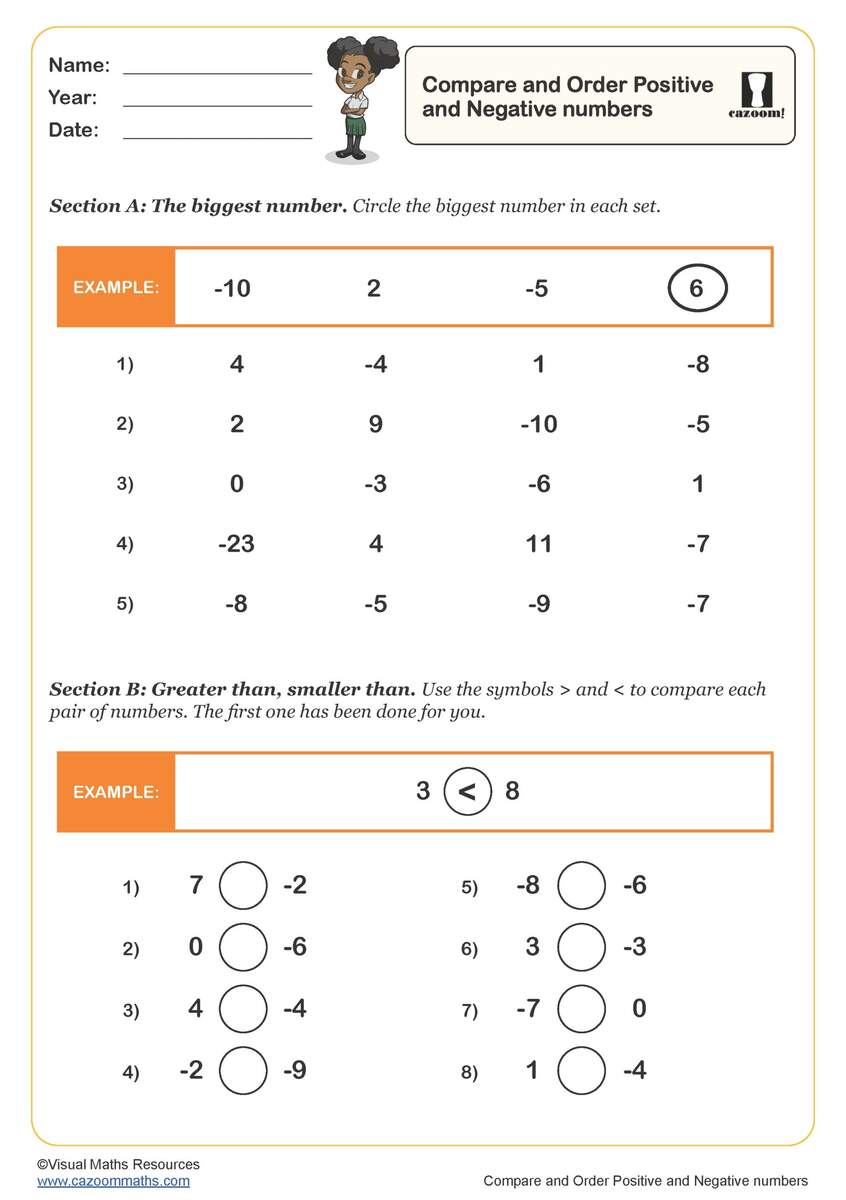 Compare And Order Positive And Negative Numbers Worksheet Fun And Engaging Year 4 PDF Worksheets Compare And Order Positive And Negative Numbers Worksheet Fun And Engaging Year 4 PDF Worksheets