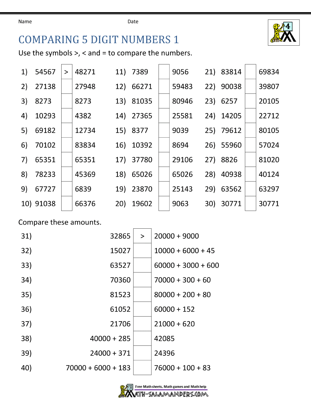 Comparing And Ordering Whole Numbers Worksheets Comparing Numbers Worksheets Superstar Worksheets