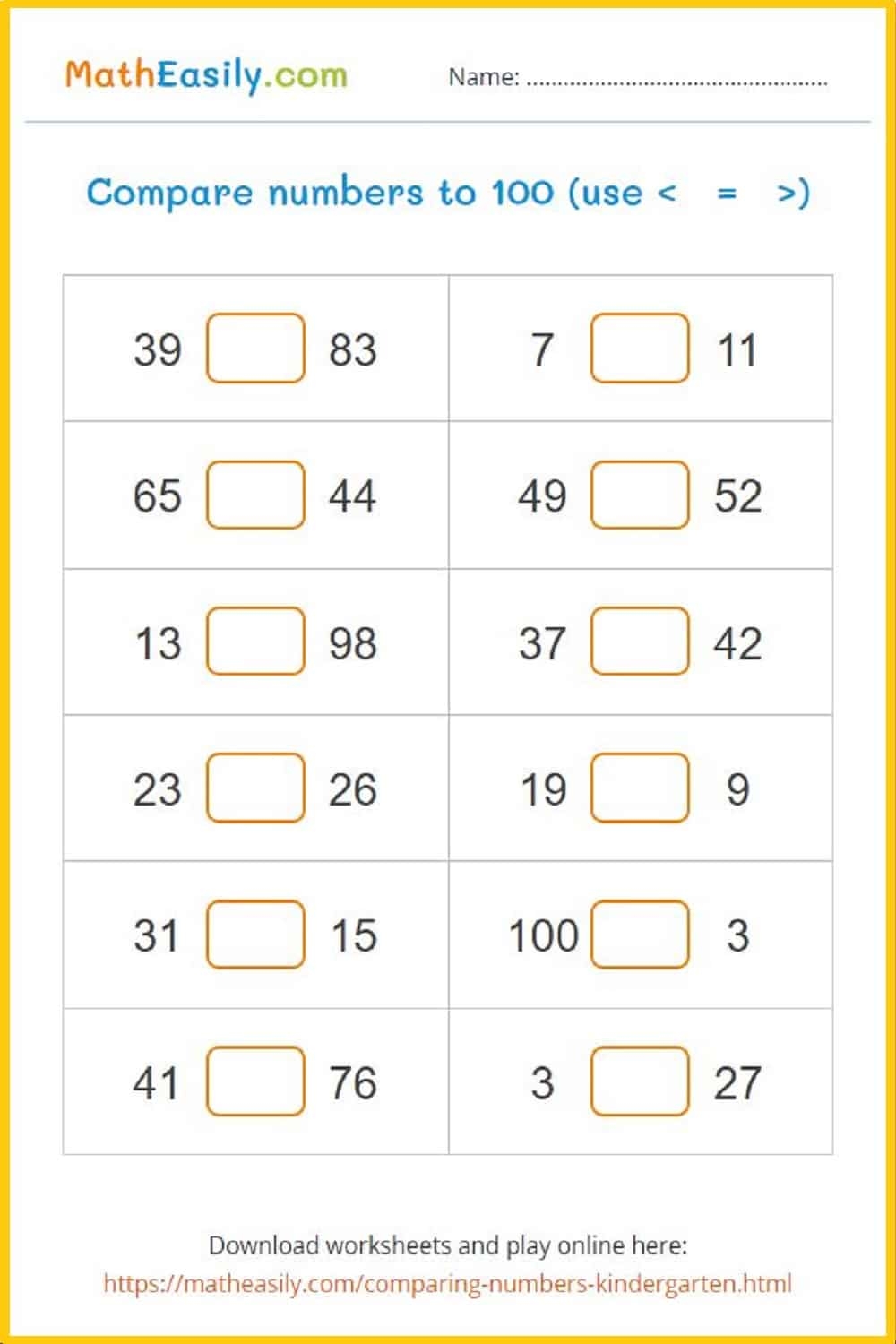 Comparing Numbers Games ONLINE Worksheets Comparing Numbers Games ONLINE Worksheets