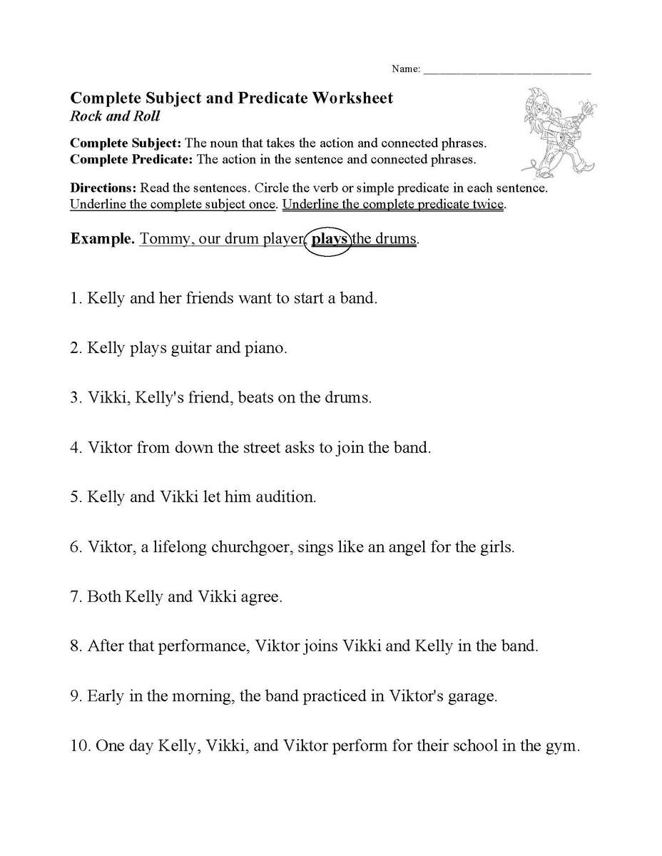 Complete Subject And Predicate Worksheet Sentence Structure Activity Subjects Predicates And Objects Language Arts Activities