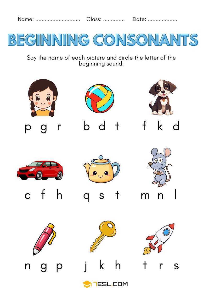 Consonant Worksheets PDF Free Printable Phonics Exercises 7ESL Consonant Worksheets PDF Free Printable Phonics Exercises 7ESL