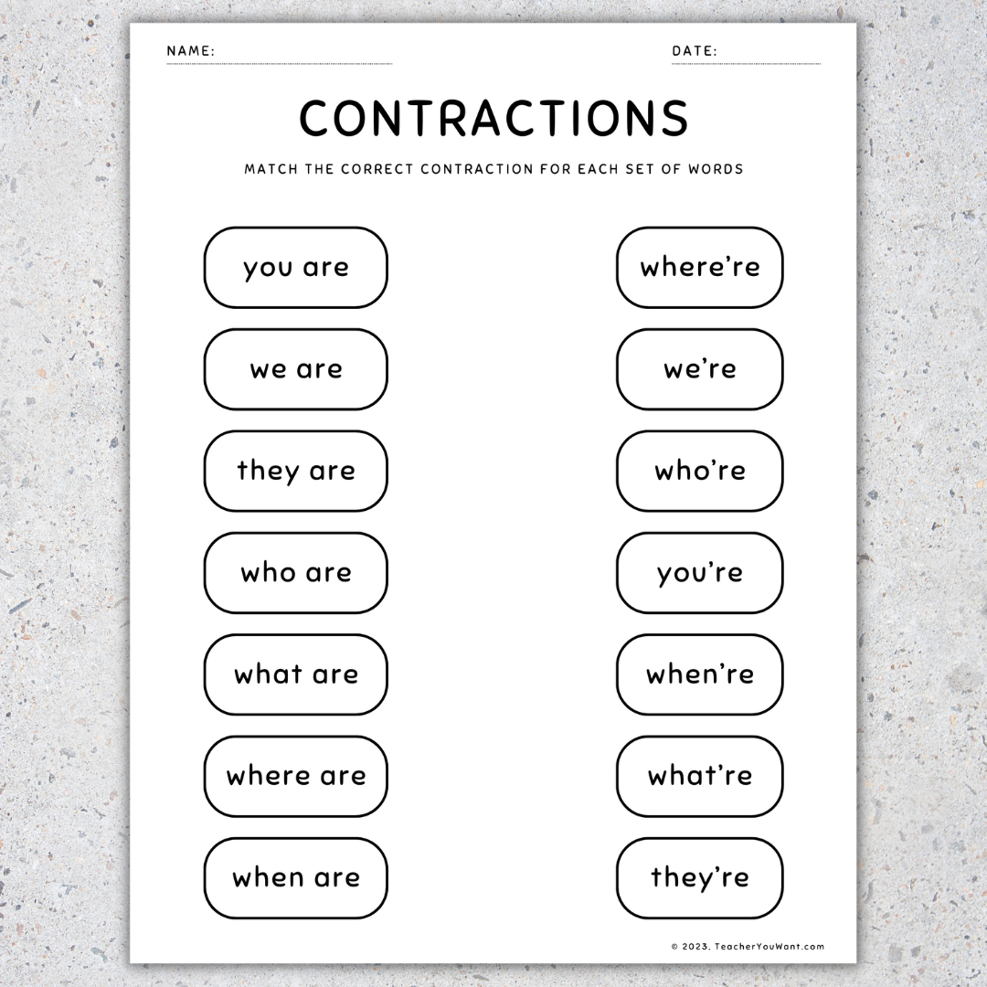 Contractions Worksheets Matching Game Activity Assessment Made By Teachers Contractions Worksheets Matching Game Activity Assessment Made By Teachers