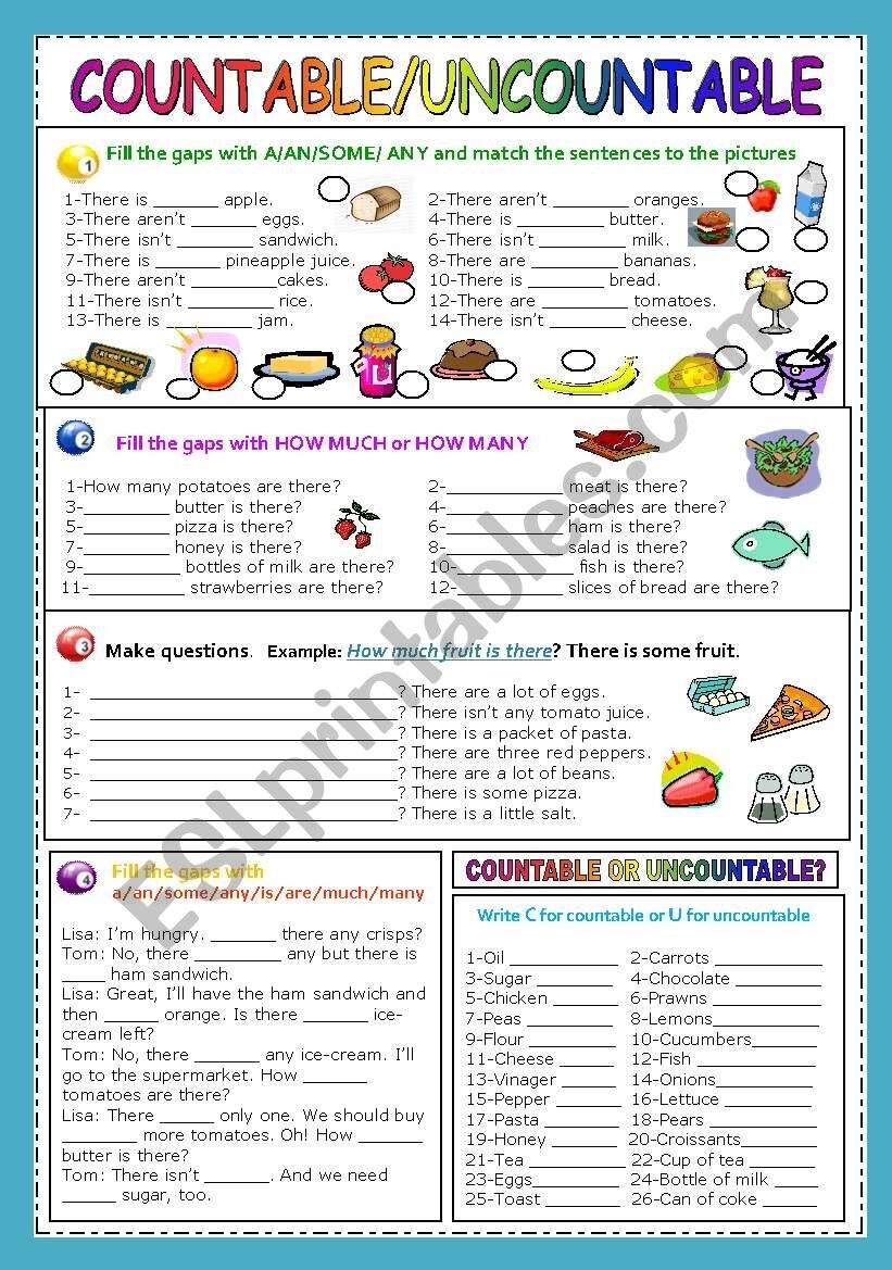 COUNTABLE UNCOUNTABLE NOUNS ESL Worksheet By Traute COUNTABLE UNCOUNTABLE NOUNS ESL Worksheet By Traute