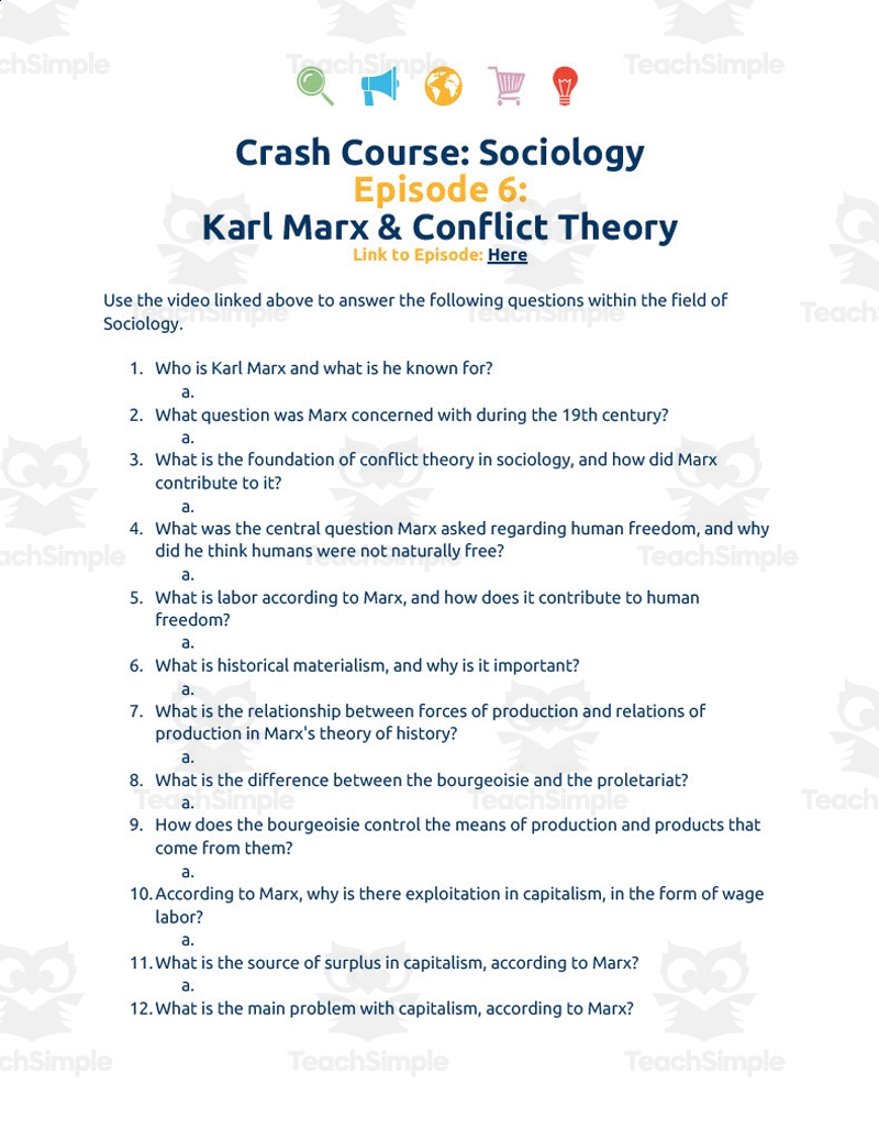 Crash Course Sociology Episode Worksheet 6 Karl Marx Conflict Theory By Teach Simple Crash Course Sociology Episode Worksheet 6 Karl Marx Conflict Theory By Teach Simple