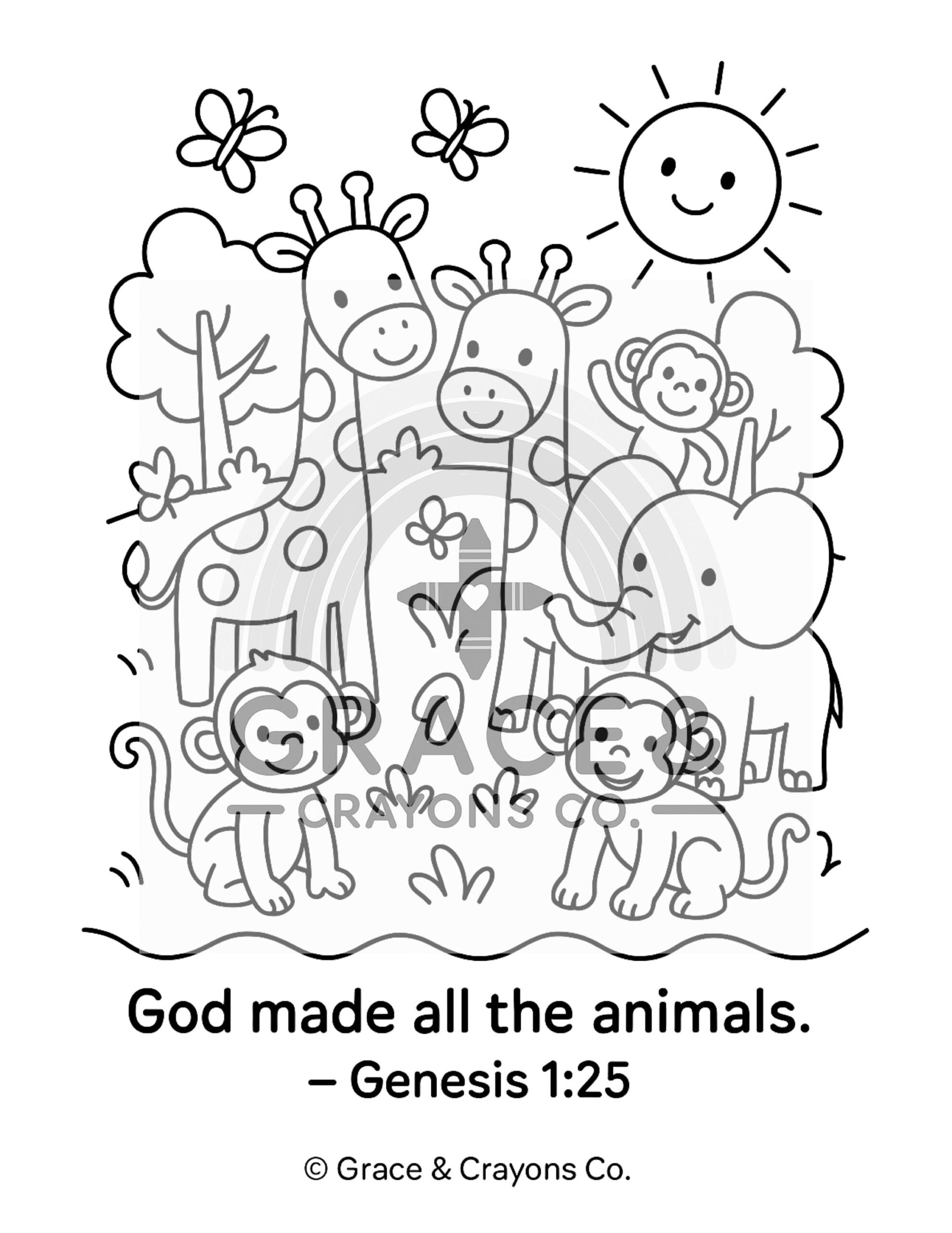 Creation God Made Animals Toddler Coloring Page Etsy Israel Creation God Made Animals Toddler Coloring Page Etsy Israel
