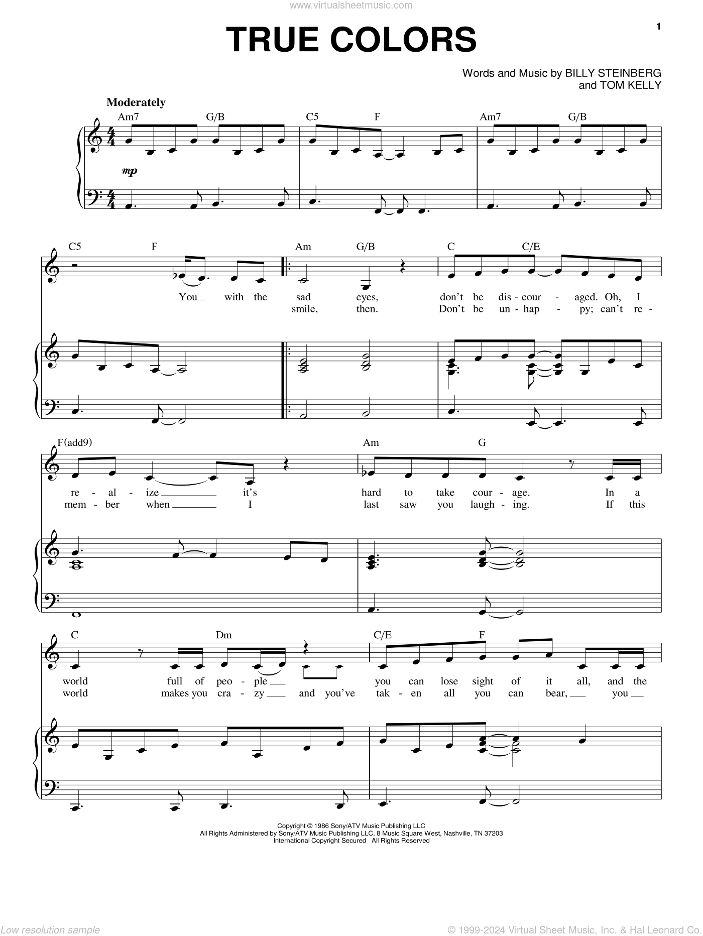 Cyndi Lauper True Colors Sheet Music For Voice And Piano PDF True Colors By Cyndi Lauper Sheet Music For E Z Play Today At Sheet Music Direct
