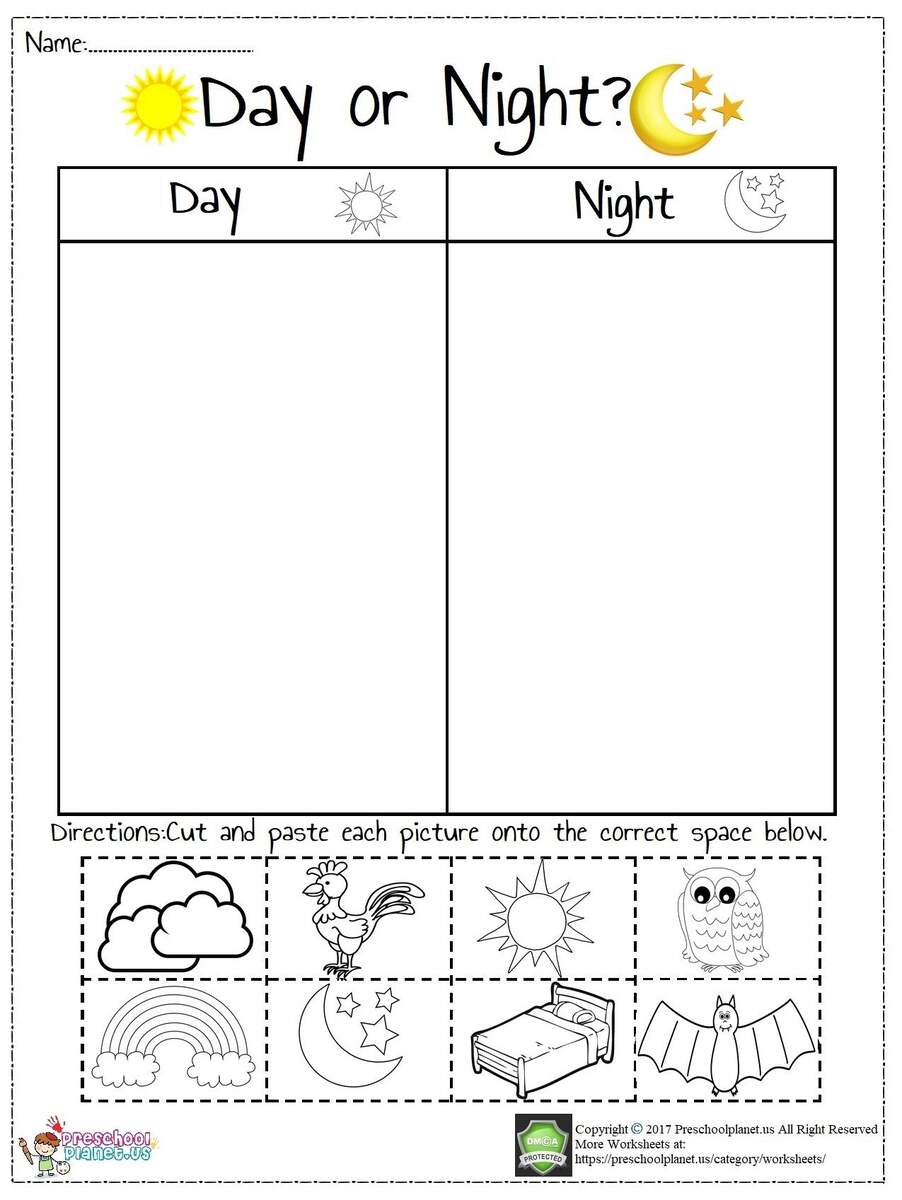 Day And Night Worksheet Kindergarten Worksheets Kids Math Worksheets Library Printable Day And Night Sorting Activity For Toddlers