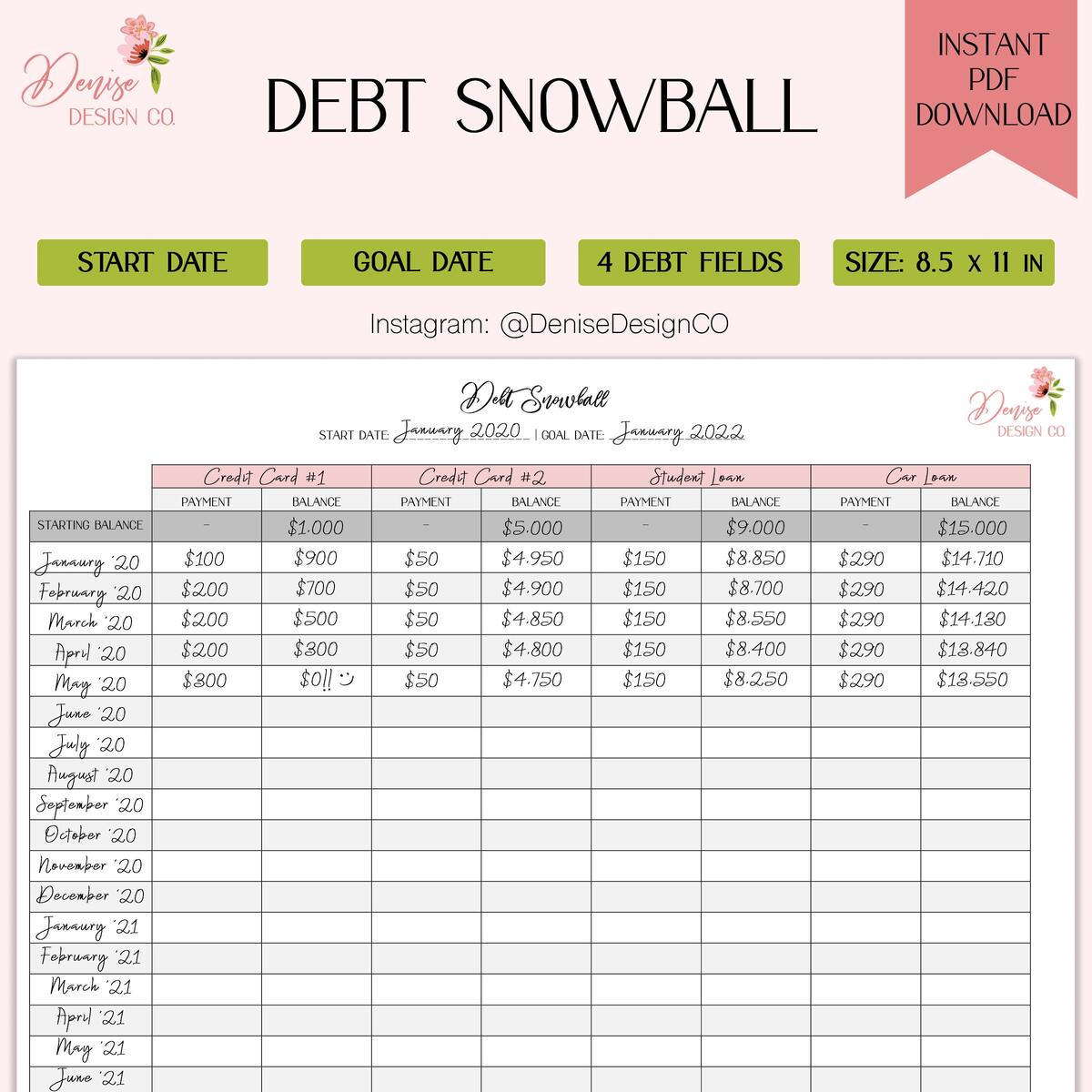 Debt Snowball Printable Sheet Dave Ramsey Inspired Debt Snowball Sheet With Payments Balance Overview Etsy