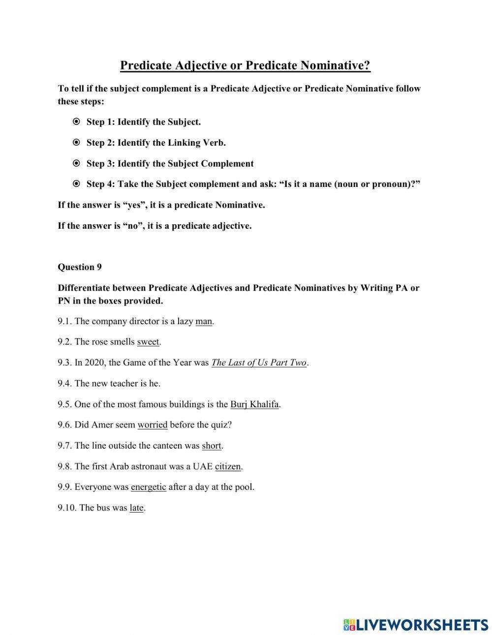 Differentiating Between Predicate Adjectives And Predicate Worksheets Library Differentiating Between Predicate Adjectives And Predicate Worksheets Library