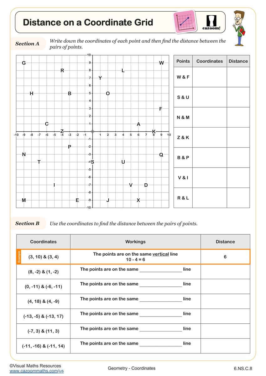 Distance On A Coordinate Grid Worksheet Fun And Engaging 6th Grade Geometry Worksheet Cazoom Math Coordinate Worksheets