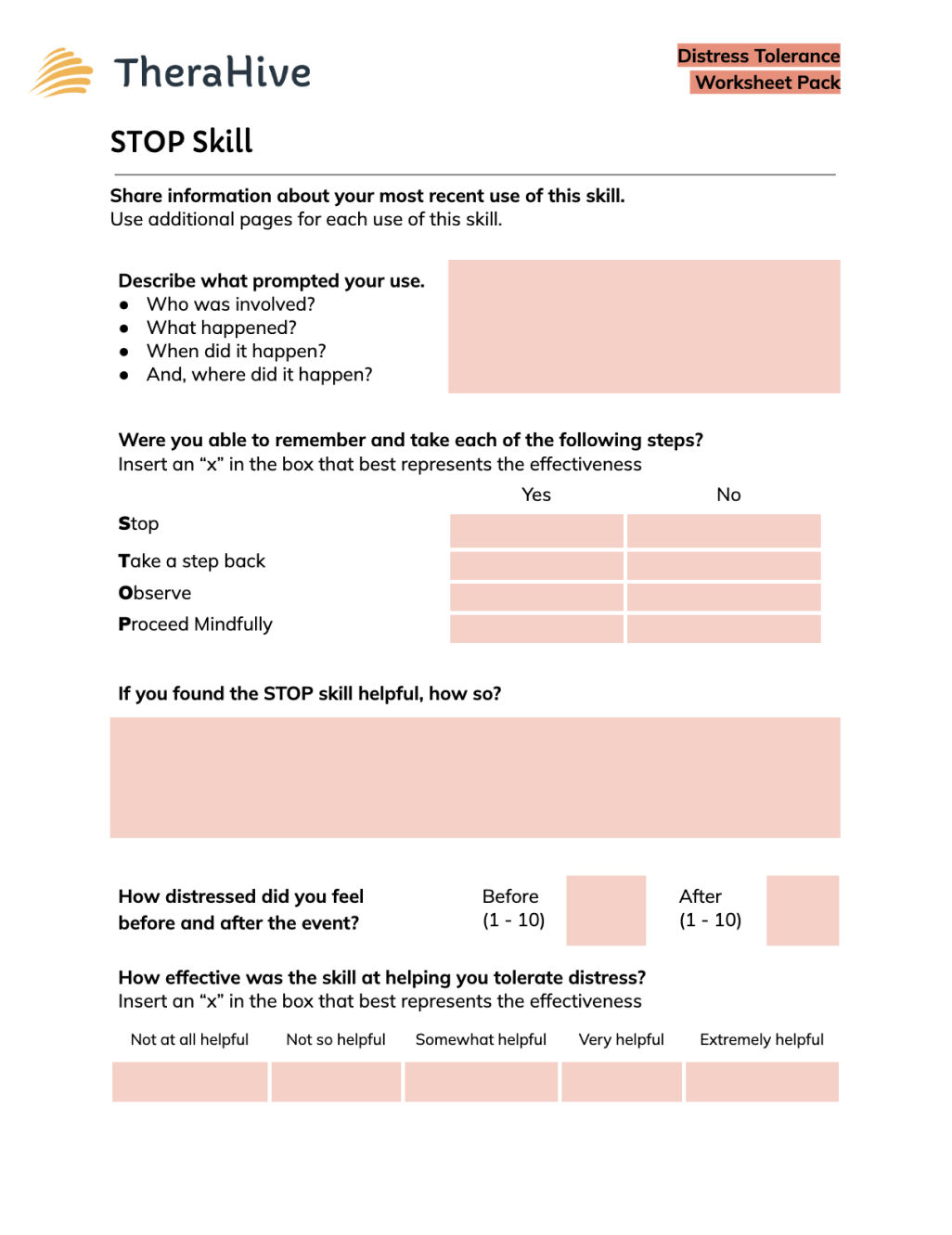 DBT Skills Worksheets Distress Tolerance