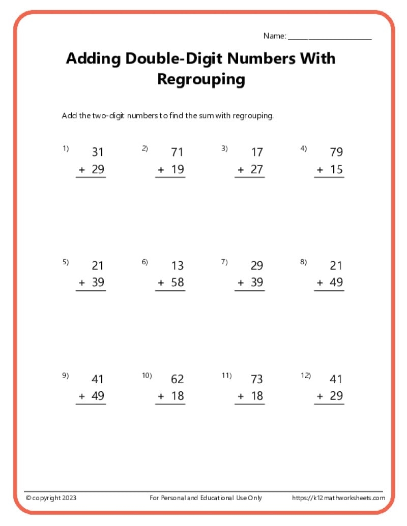 Double Digit Addition With Regrouping Worksheets 3 Digit Addition Worksheets Superstar Worksheets