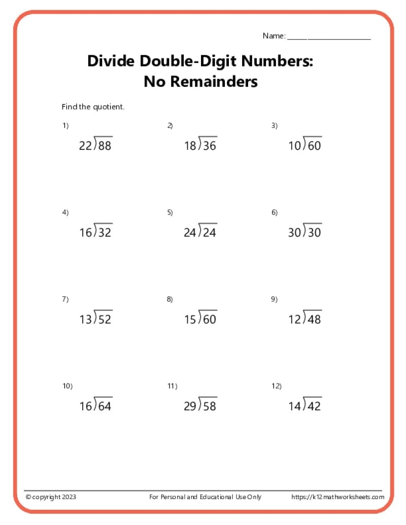 Double Digit Division Worksheets Double Digit Division Worksheets