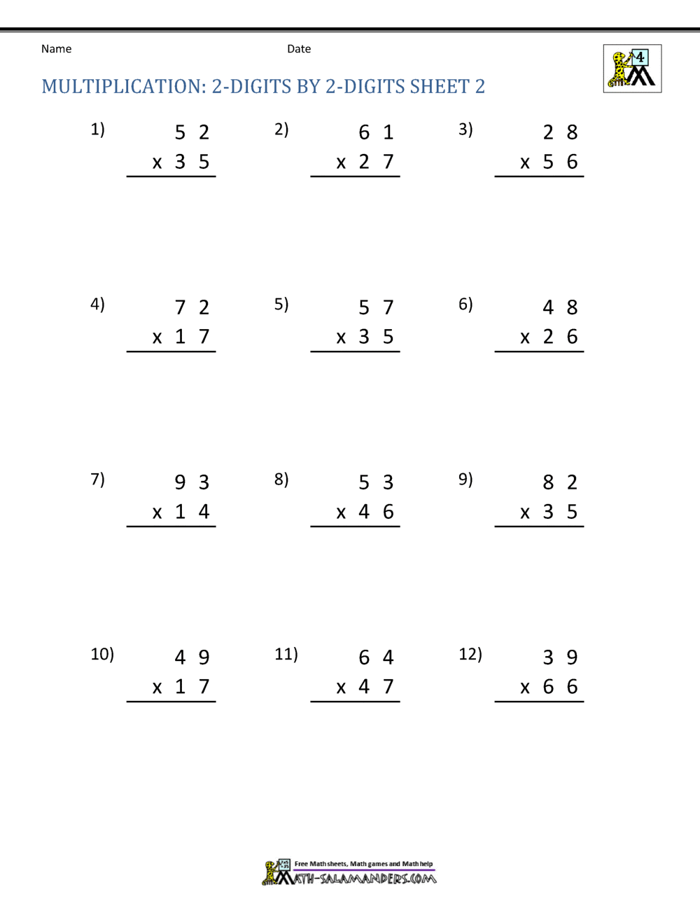 Double Digit Multiplication Worksheets 4th Grade Master Multiplication With Our 2 Digit By 2 Digit Multiplication Worksheets Made By Teachers