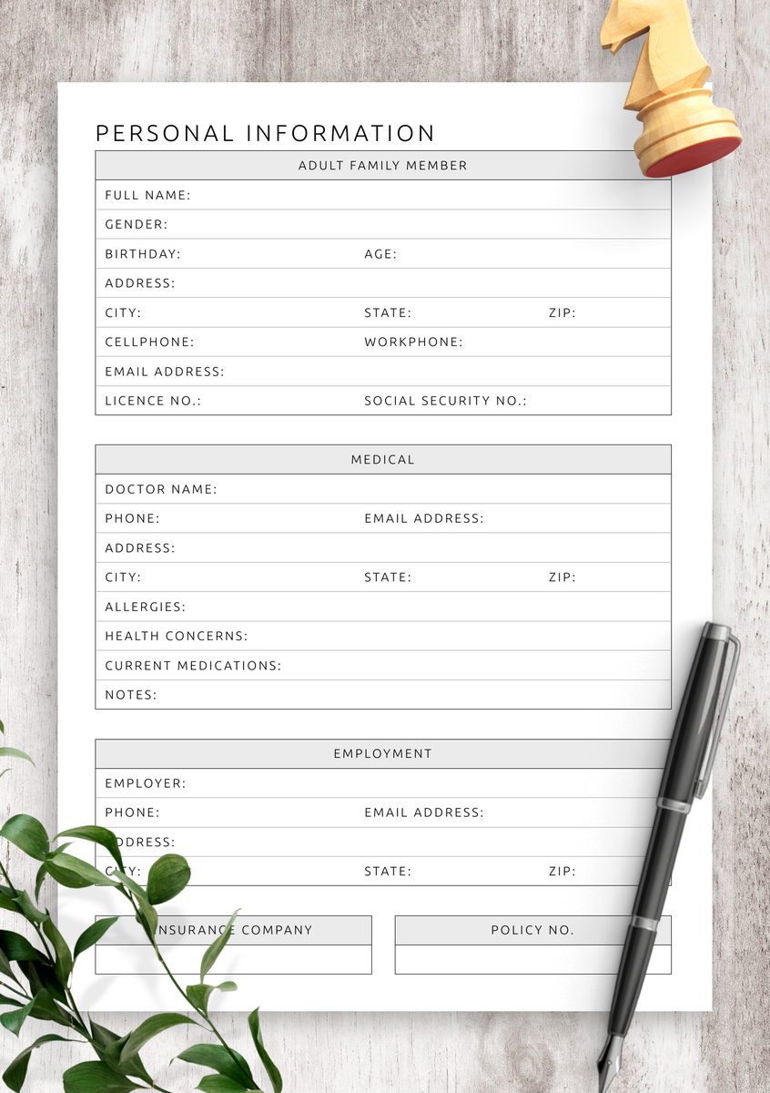 Download Printable Personal Information For Adult Template PDF Download Printable Personal Information For Adult Template PDF