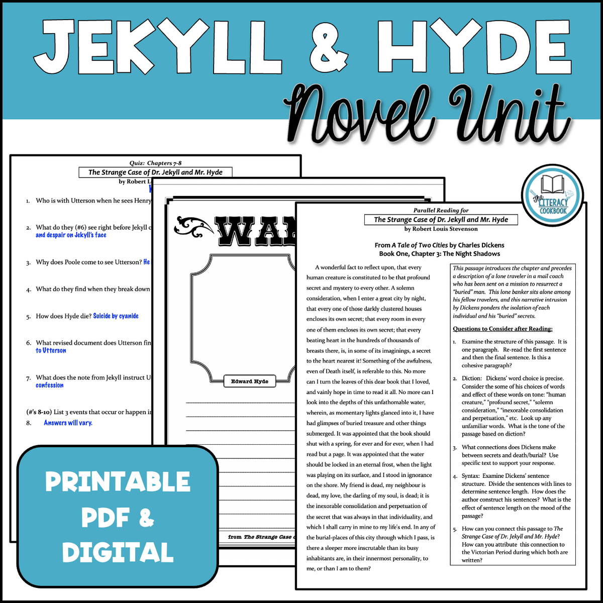 Dr Jekyll And Mr Hyde Novel Unit Printable And Digital Classful
